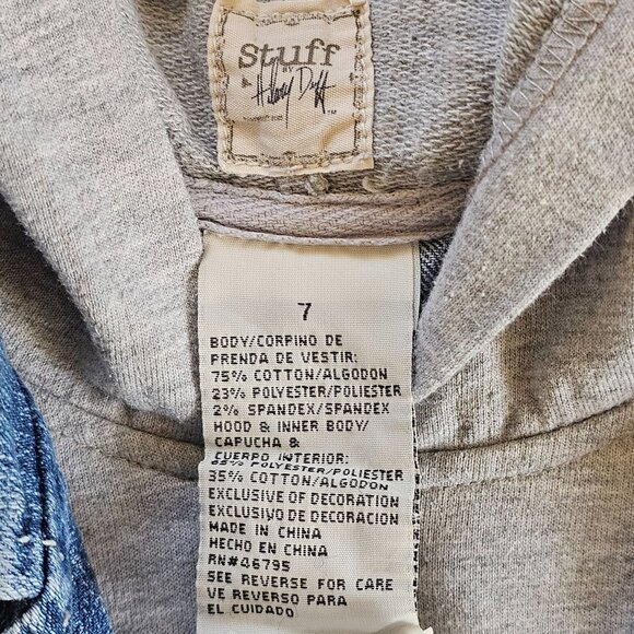 Girl Denim Jacket Sz 7 Embroidered Floral Design Gray Hoodie Stuff Hillary Duff - Picture 7 of 7